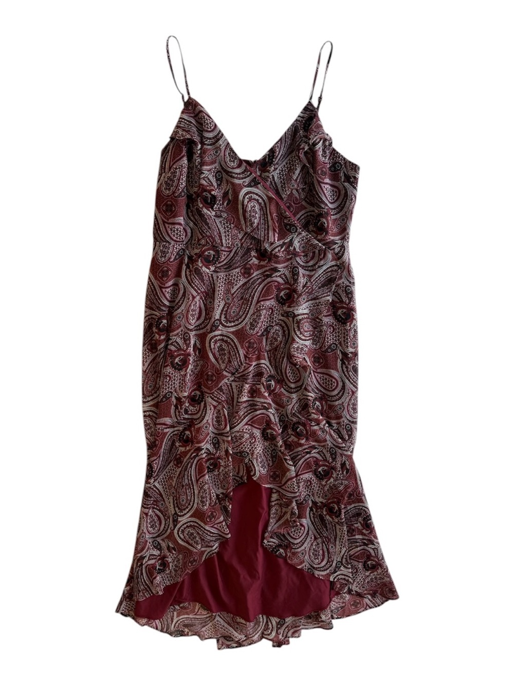 Express Paisley Ruffle Maxi Dress Red Ruffle V-Neck Spaghetti Strap Large - Picture 8 of 15